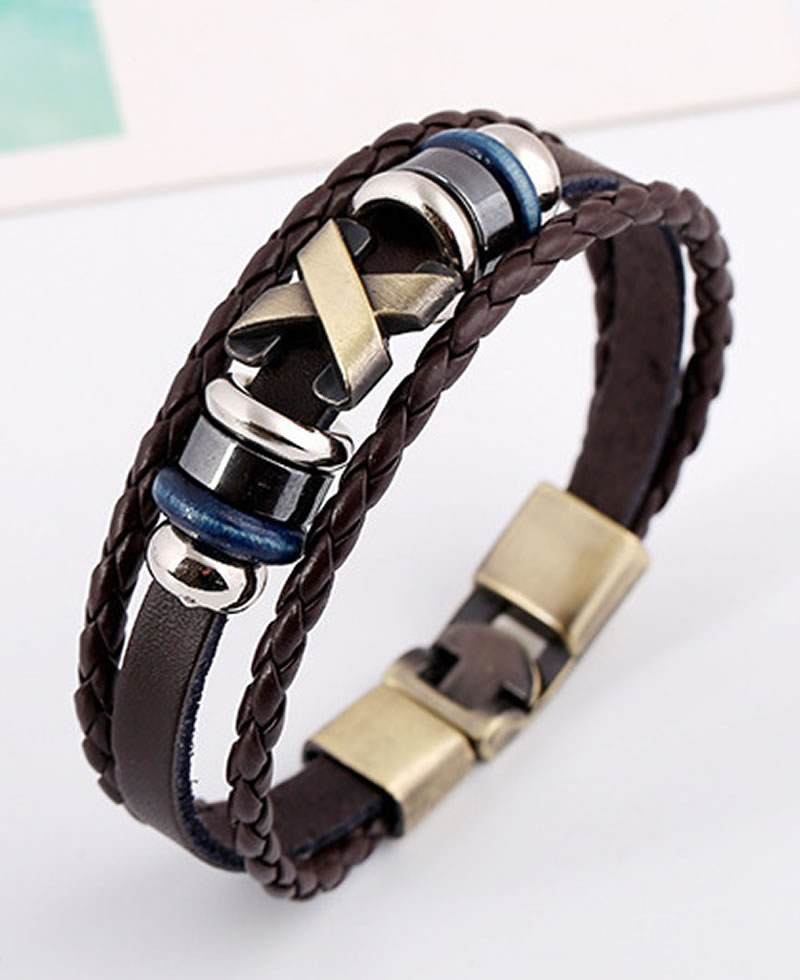 Men's Fashion X-Design Bracelet - Dark Brown