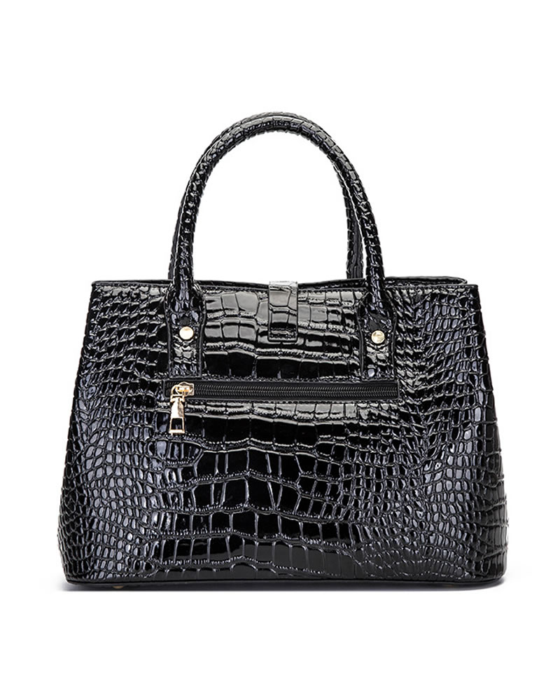 FJT Womens Three-Piece Crocodile Pattern Shoulder Bag - Black