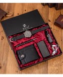 5PCS Exquisite Gift Set - Wallet + Power Bank + Quartz Wristwatch + Pen + Key-holder - Black