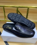 Polo Men's Designer Leather Casual Plain Half Shoe Mules - Black