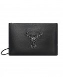 Men's Deer Head Large Capacity Casual Leather Clutch Handbag - Black