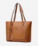 Women's European Style Fashion Leather Tote Handbag - Wheat