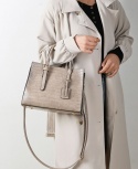 FJT Womens Crocodile Pattern One-Shoulder Retro Tote Bag - Khaki