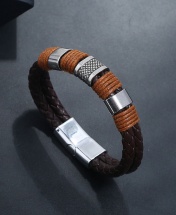 Men's Fashion Double Rope Leather Bracelet - Dark Brown