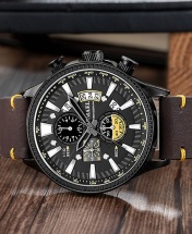 Smael Men's Chronograph Hollow Casual Leather Watch - Brown Leather PLUS FREE BRACELET