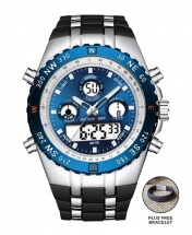 Golden Hour Military Dual-Time Waterproof Silicone Rubber LED Sport Watch - Blue Face