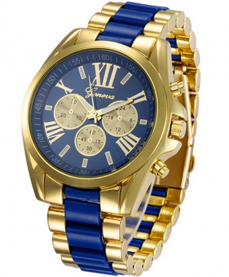 Geneva Full Steel Unisex Quartz Analog Gold Wrist Watch - Blue