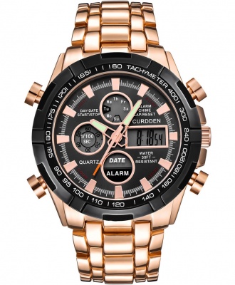 Curdden Brand New Fashion Men Analog and Digital Led Dual Time Bracelet Wrist Watch - Rose Gold - Seli.com.ng