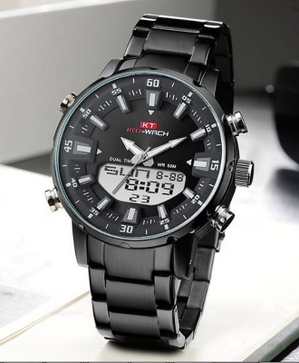 KT Dual Time Luminous Waterproof Mens Watch - Black