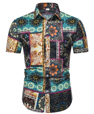 Men's Motif Cotton Short Sleeved Casual Shirt CS1