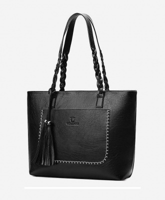 Women's European Style Fashion Leather Tote Handbag - Black