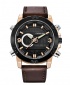 Curdden Dual Time Digital Men Leather Business Watch - Dark Brown