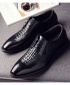 Men's Classy New Crocodile Skin Design Black Leather Brogue Dress Shoes