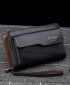 Jeep Men's Double Zipper Leather Clutch Bag - Black