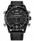 Xinew Digital and Analog Dual Time Tachymeter Leather Watch - Black