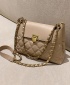 FJT Womens Quilted Retro Chain Strap Handbag Shoulder Baguette Bag - Khaki