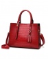 FJT Womens Crocodile Pattern One-Shoulder Retro Tote Bag - Red