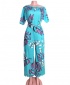 Women's One-Shoulder Printed Floral Short-Sleeved Belted Jumpsuit - Sky Blue