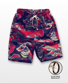 Men's Casual Multicoloured Linen Summer Beach Shorts - Red Fans