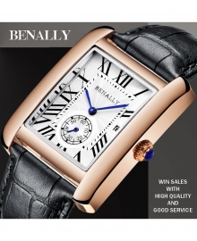 Benally Men's Leather Wrist Watch Gold Case Black Leather