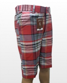 Conak Red Checkered Linen Blend Summer Shorts