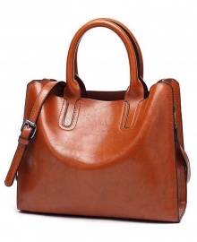 Women's Fashion Leather Trapeze Bag - Brown