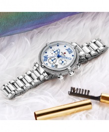 Reward VIP Women Three Eyes Quartz Bracelet Wrist Watch - Silver