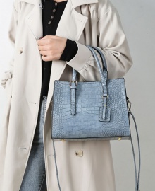 FJT Womens Crocodile Pattern One-Shoulder Retro Tote Bag - Sky Blue