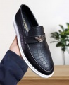 Men's EA Designer Leather Casual Penny Loafers White-Sole Shoes - Black