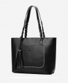 Women's European Style Fashion Leather Tote Handbag - Black